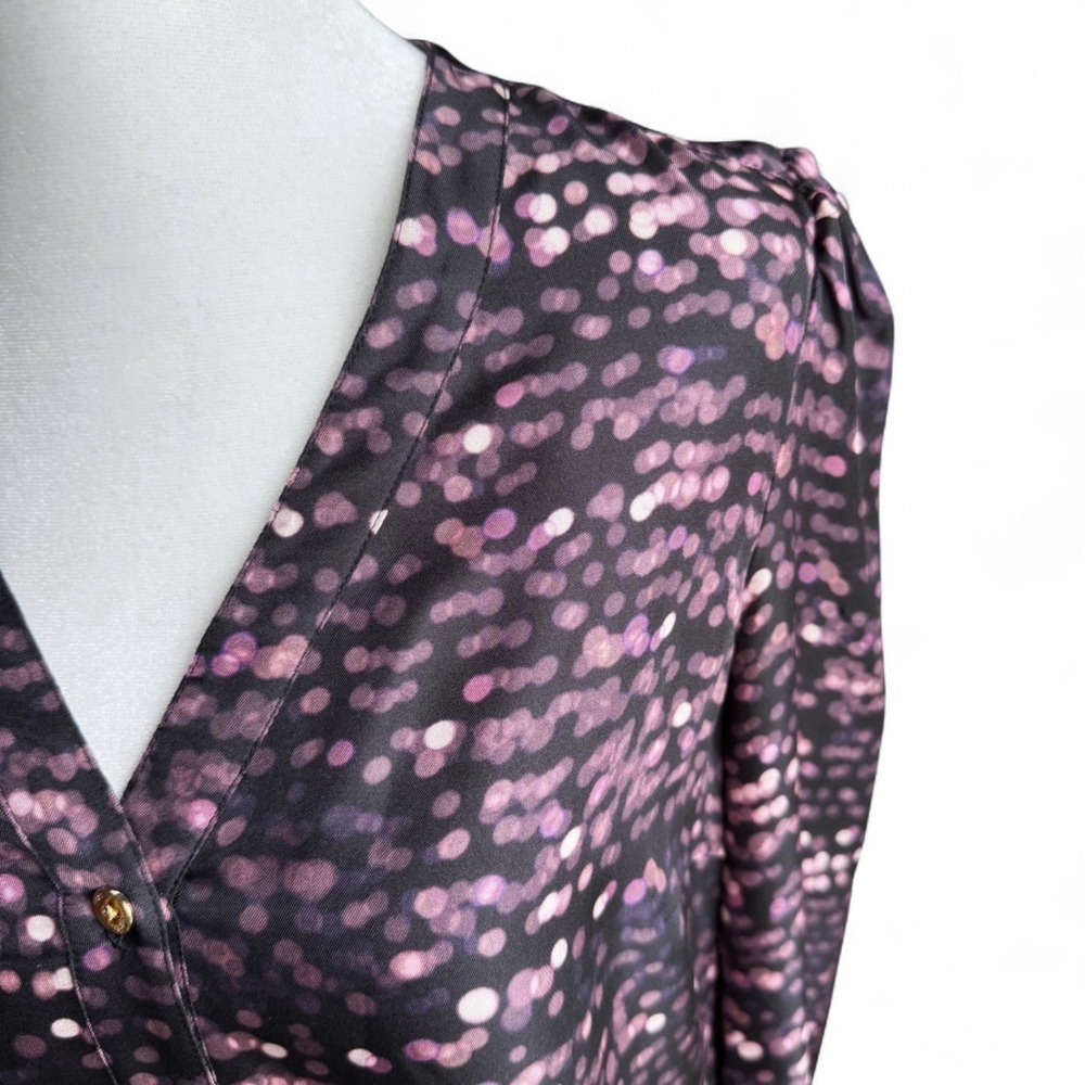 Tory Burch Silk Blouse Purple Black Blurred Dot XS Career Business Designer Luxe - Picture 4 of 16